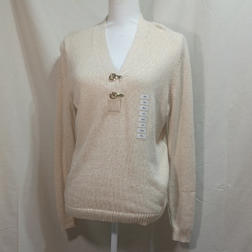 Charter Club Glitter Sweater Gold Petite Large NWT